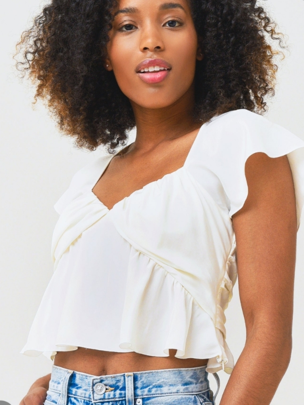 Frame Silk Shirred Flounce Top